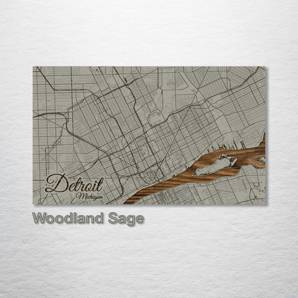Detroit, MI - Street Map on Wood
