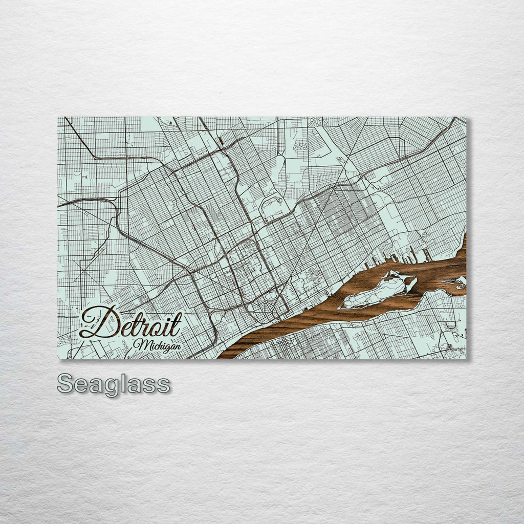 Detroit, MI - Street Map on Wood