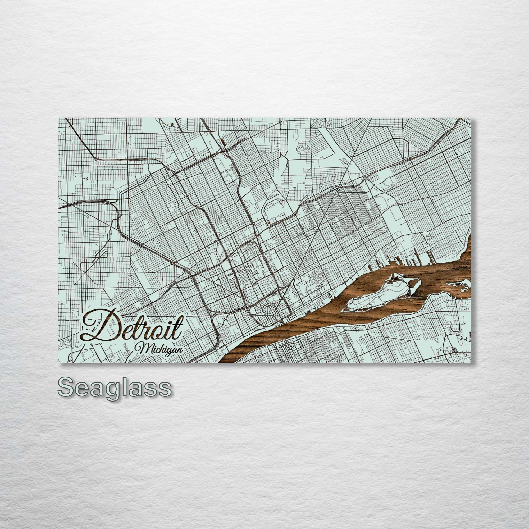 Detroit, MI - Street Map on Wood