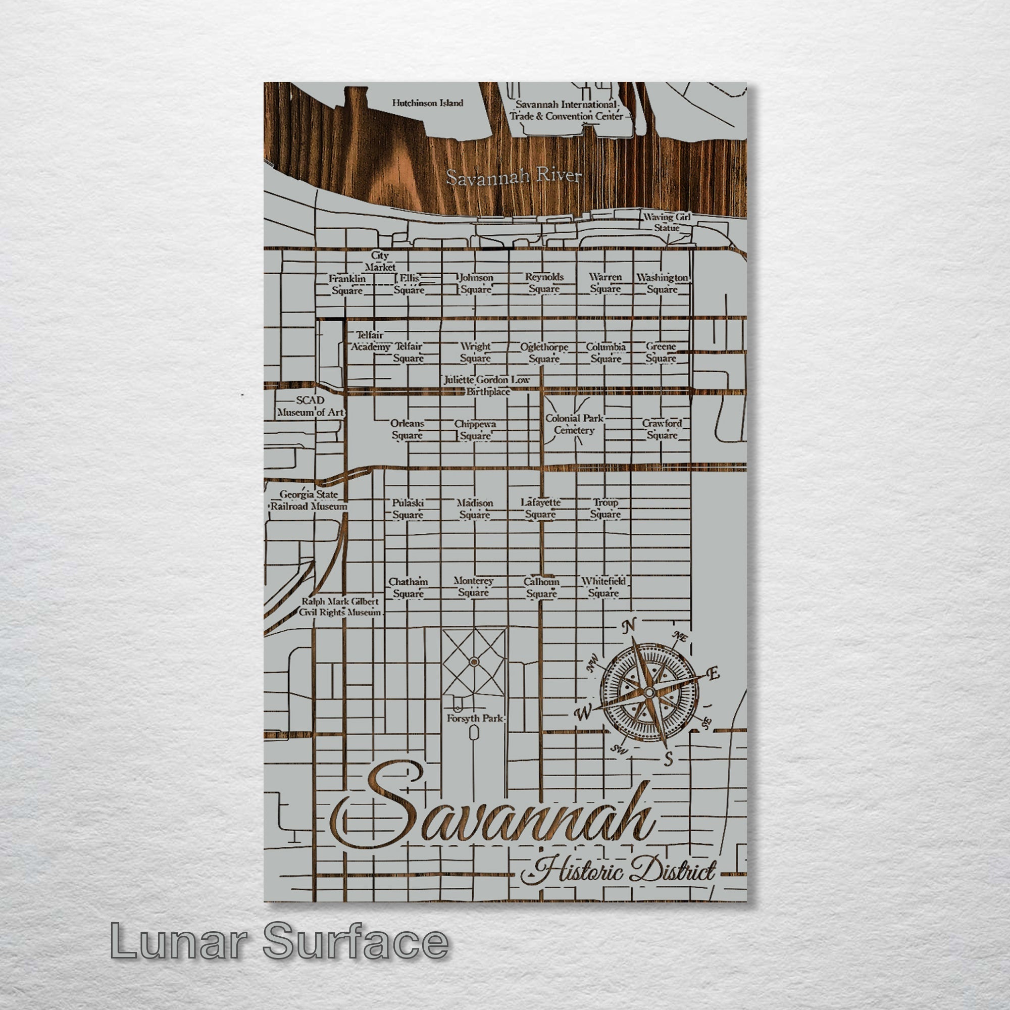 Savannah Squares - Street Map on Wood