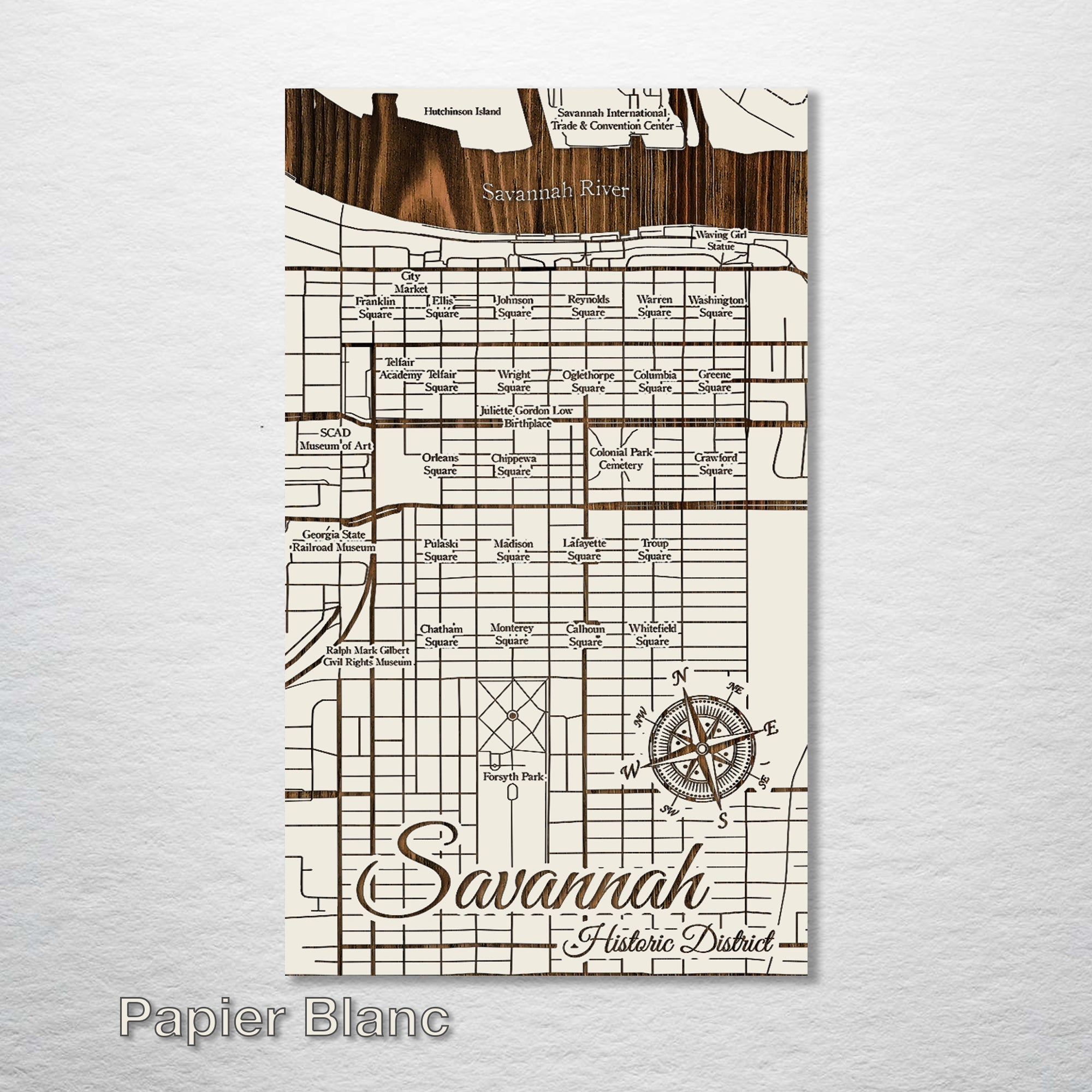 Savannah Squares - Street Map on Wood