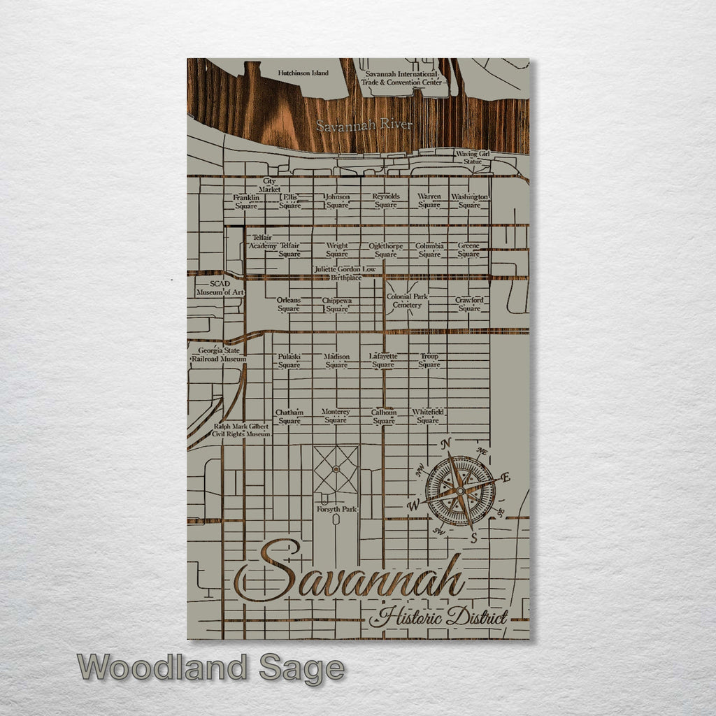 Savannah Squares - Street Map on Wood