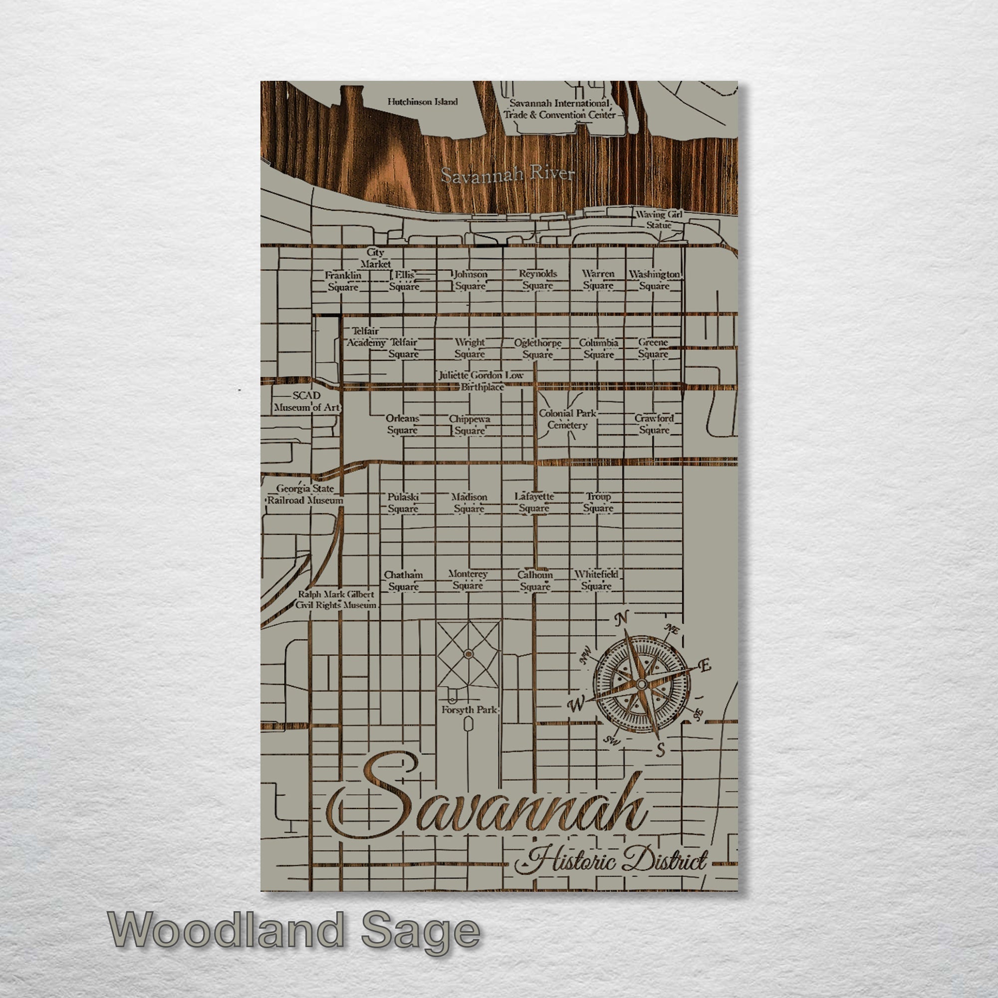 Savannah Squares - Street Map on Wood