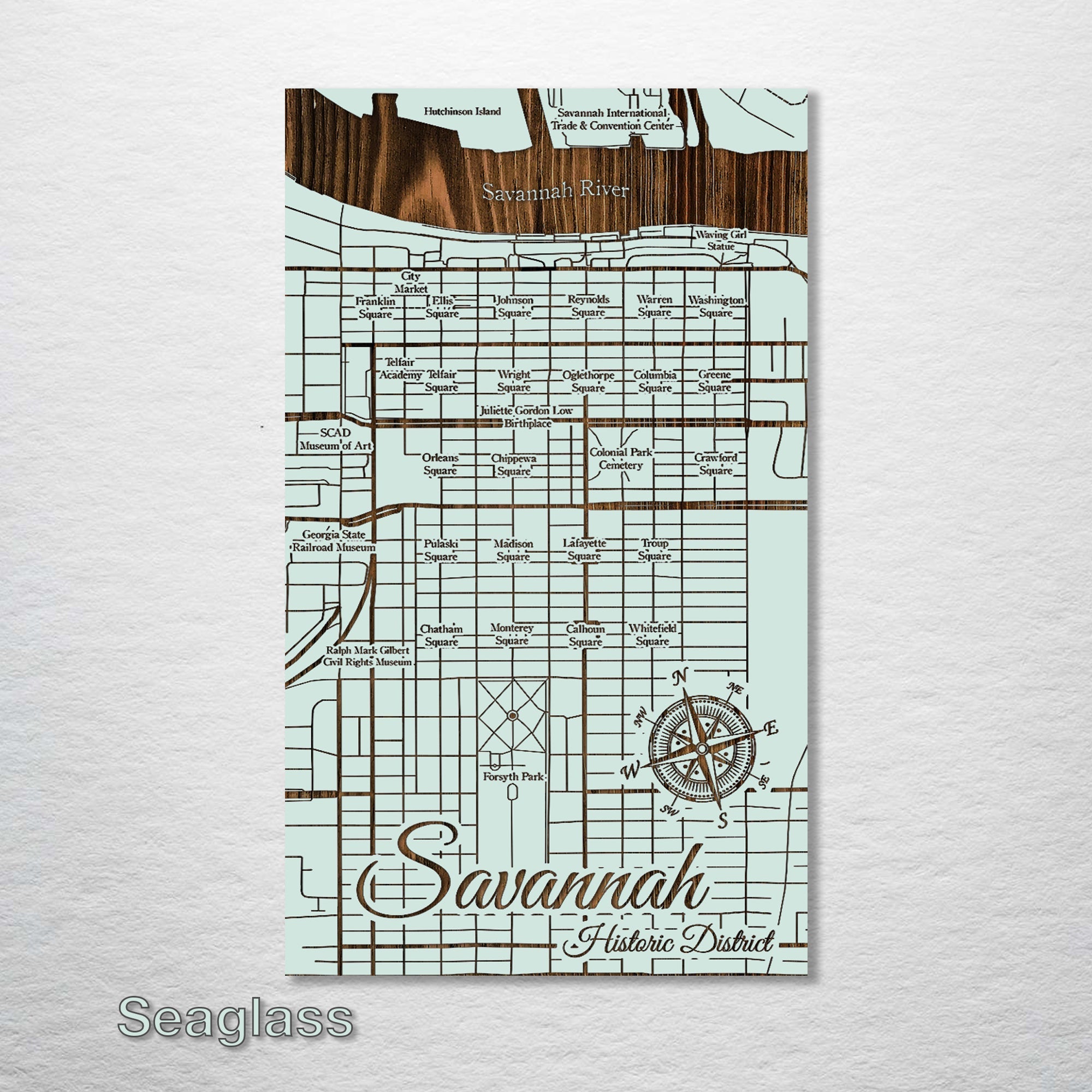 Savannah Squares - Street Map on Wood