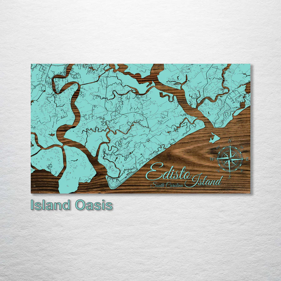 Edisto Island, SC - Street Map on Wood