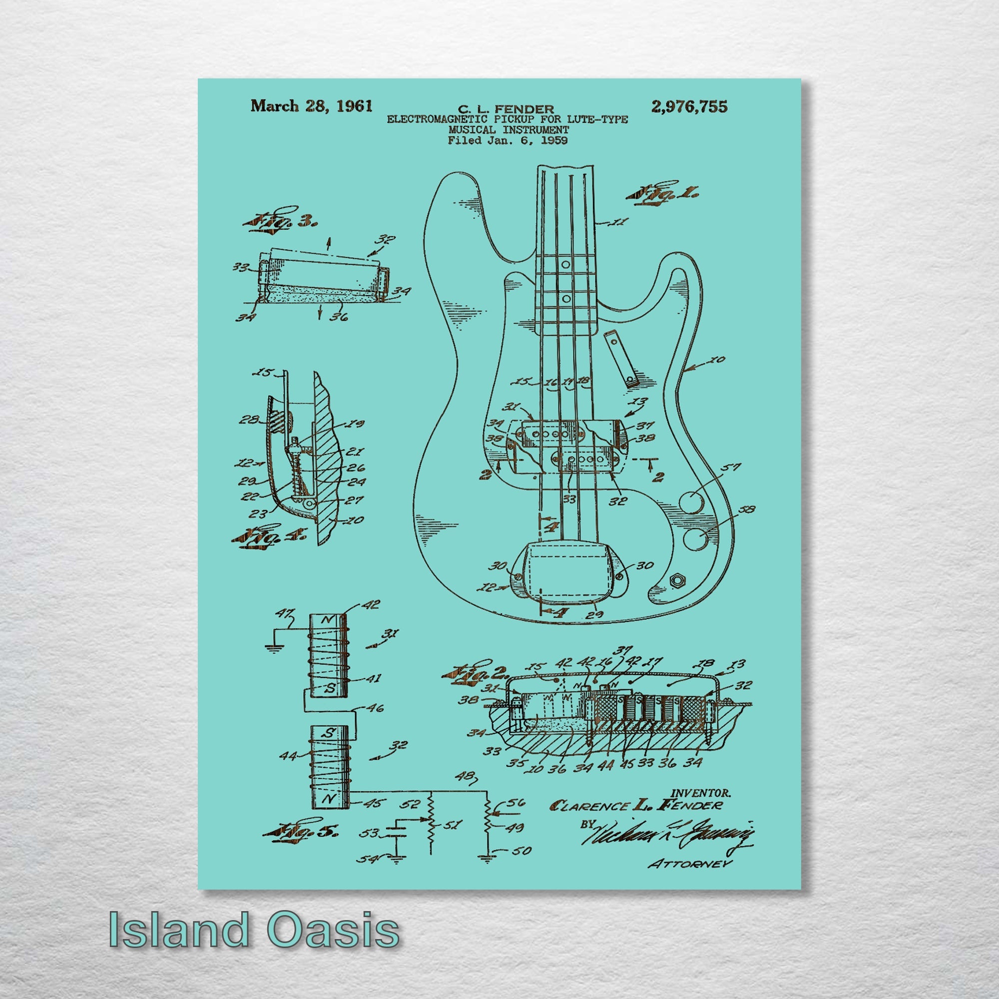 Fender Bass Guitar - Patent on Wood