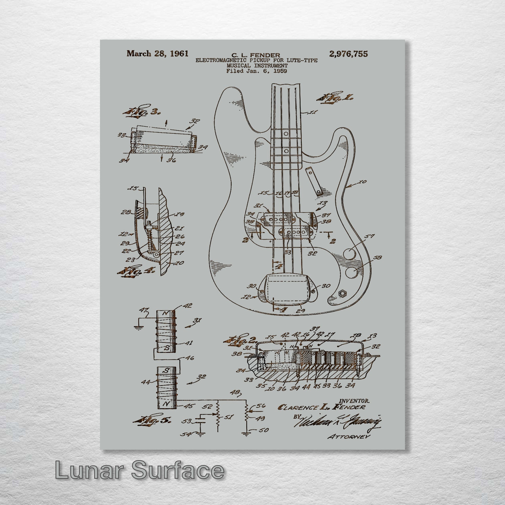 Fender Bass Guitar - Patent on Wood