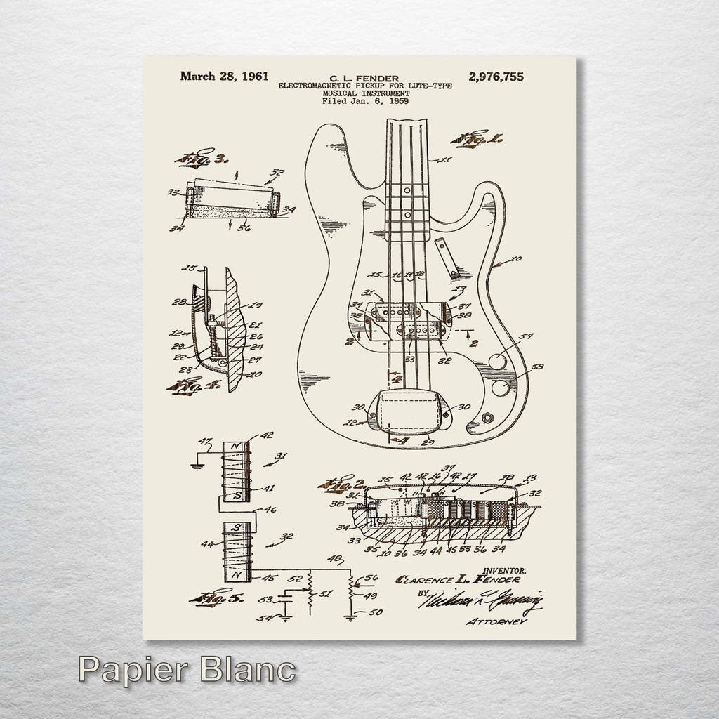 Fender Bass Guitar - Patent on Wood