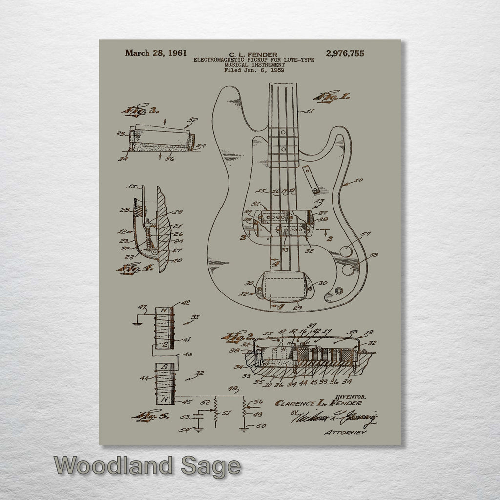 Fender Bass Guitar - Patent on Wood