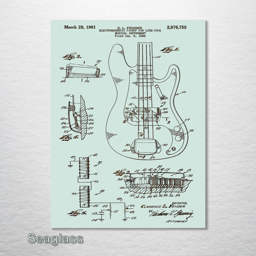 Fender Bass Guitar - Patent on Wood