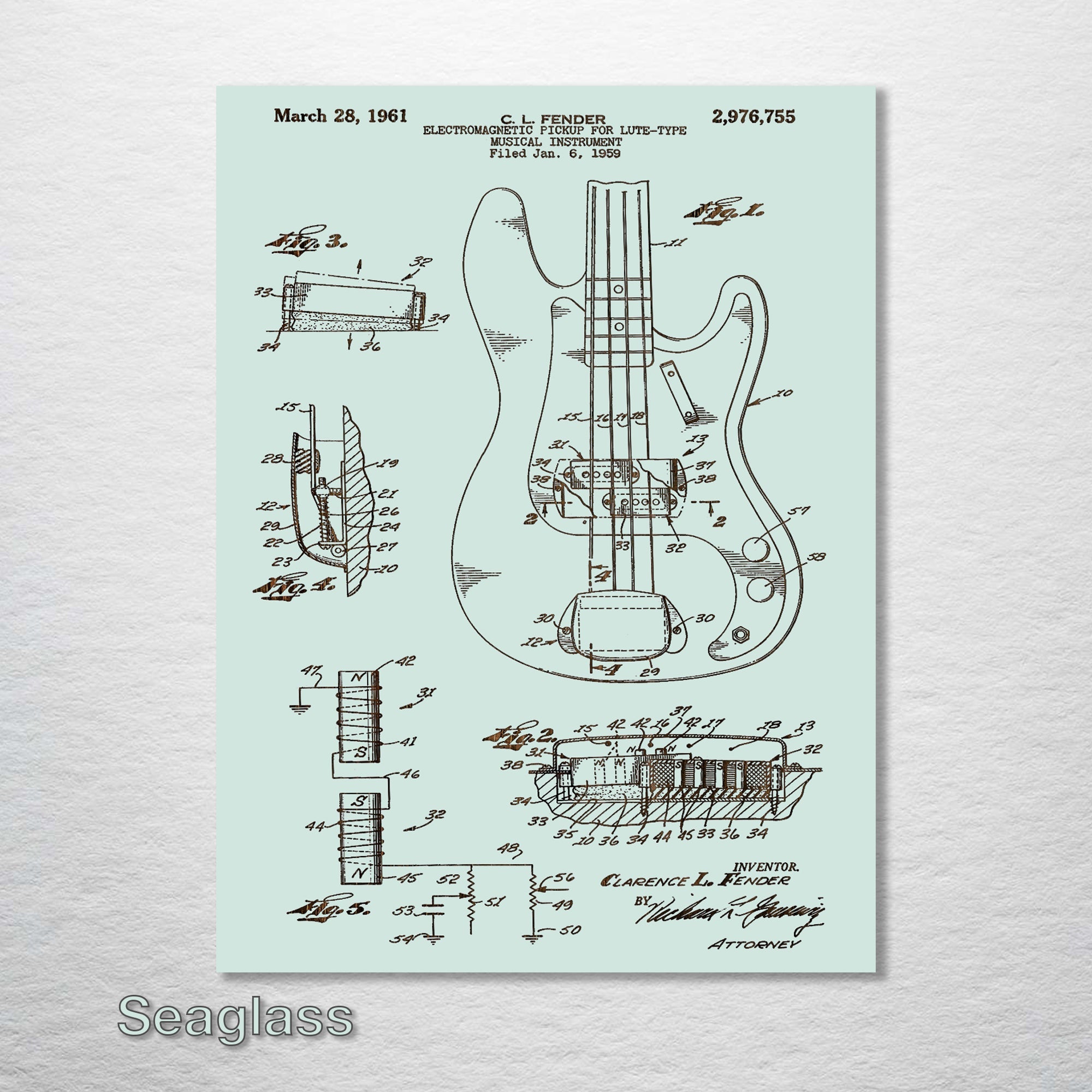 Fender Bass Guitar - Patent on Wood