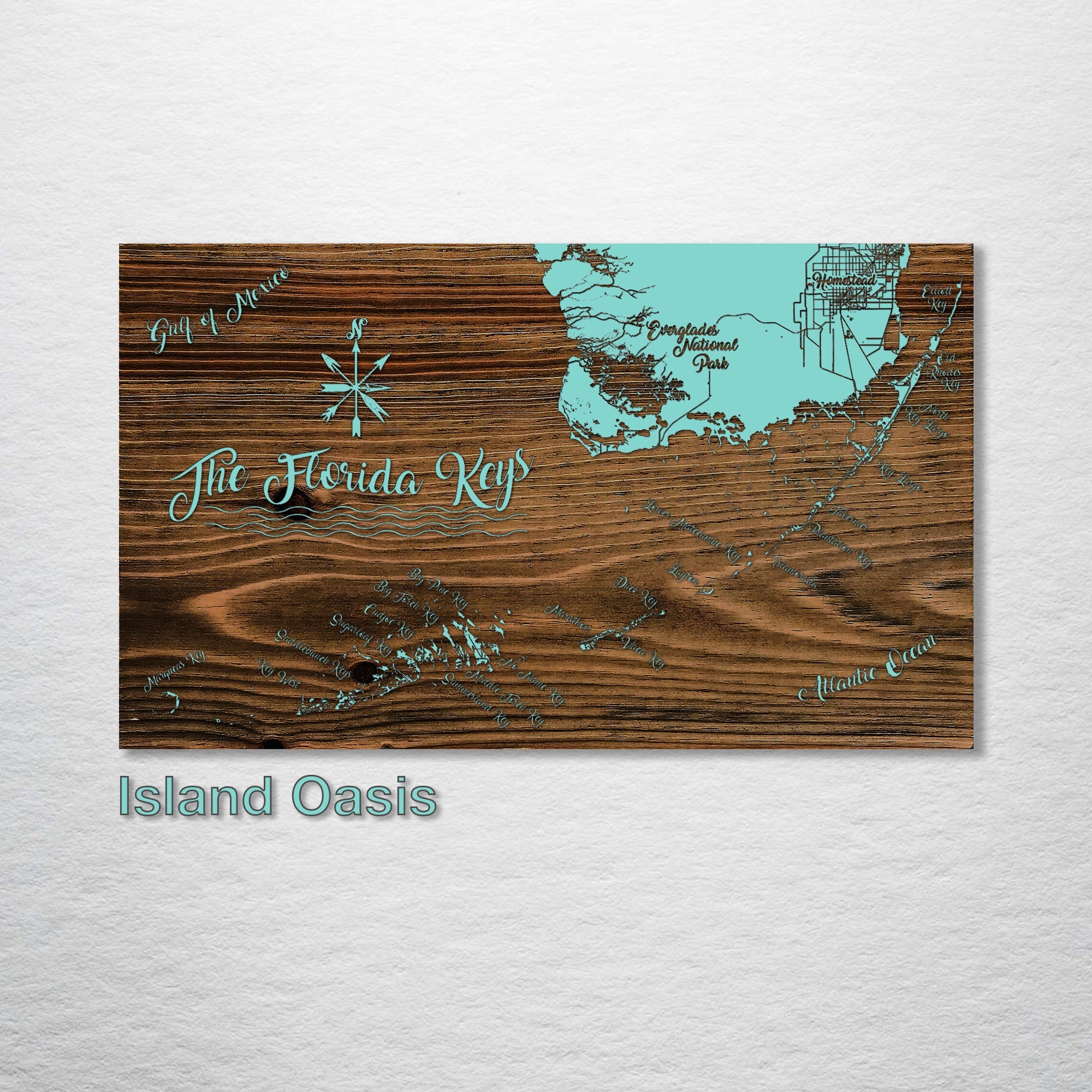 Florida Keys - Whimsical Map on Wood