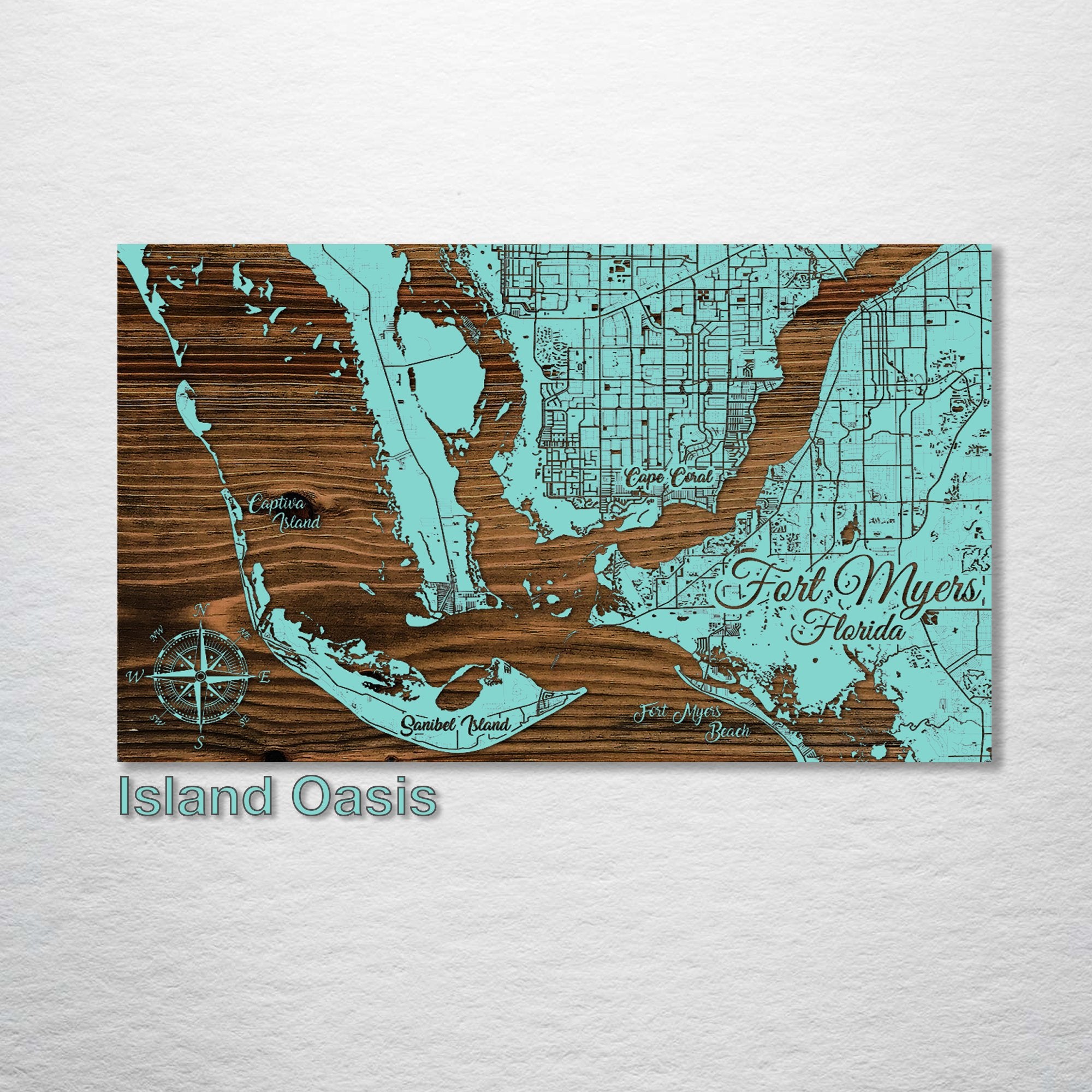 Fort Myers, FL - Whimsical Map on Wood