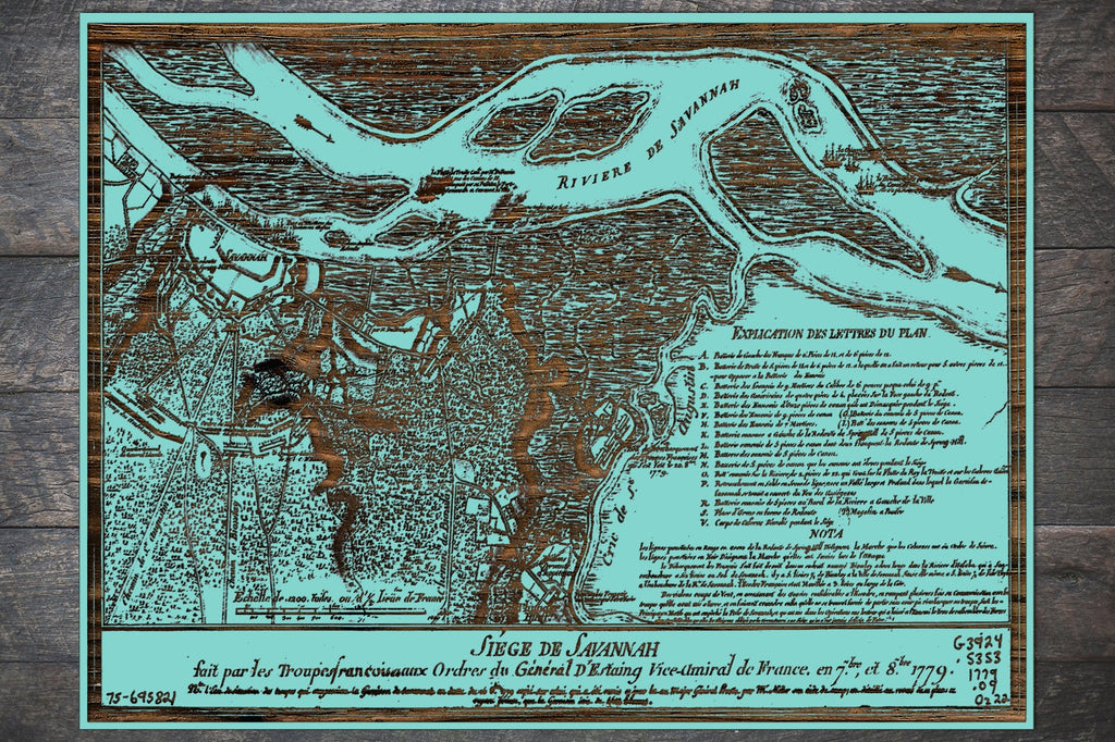 Siege of Savannah 1779 - Historic Map on Wood