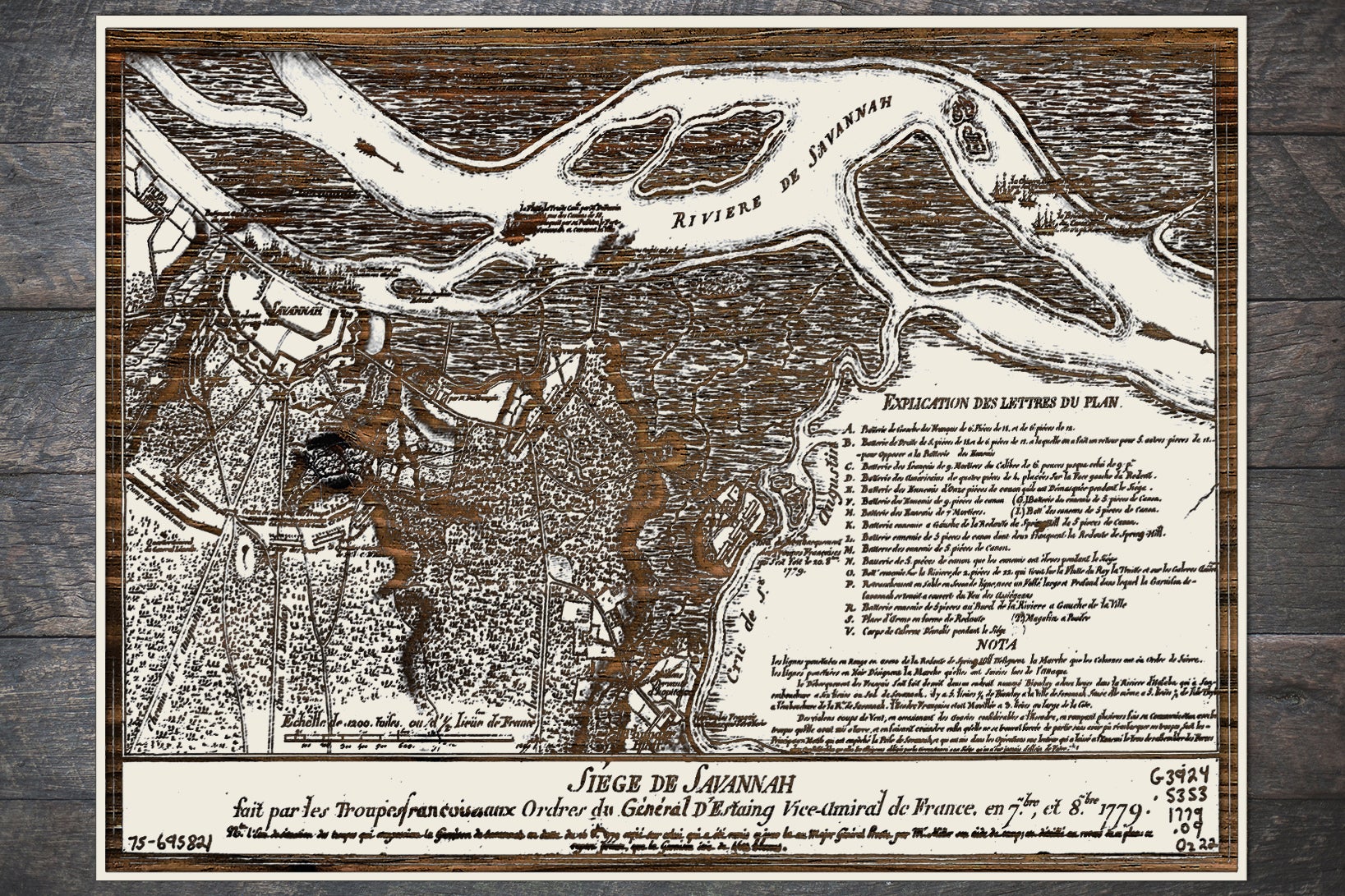 Siege of Savannah 1779 - Historic Map on Wood