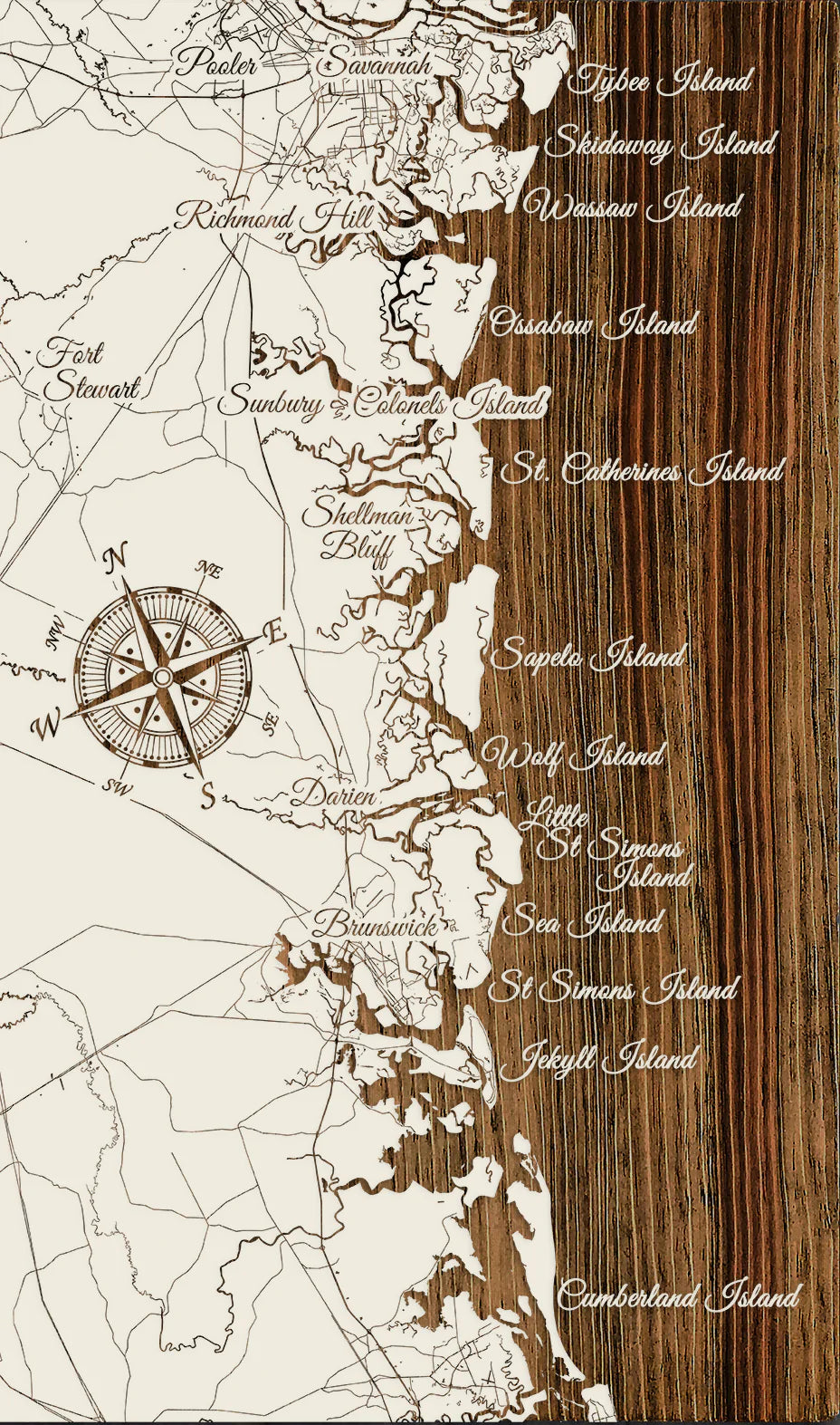 Georgia Coastline - Street Map on Wood
