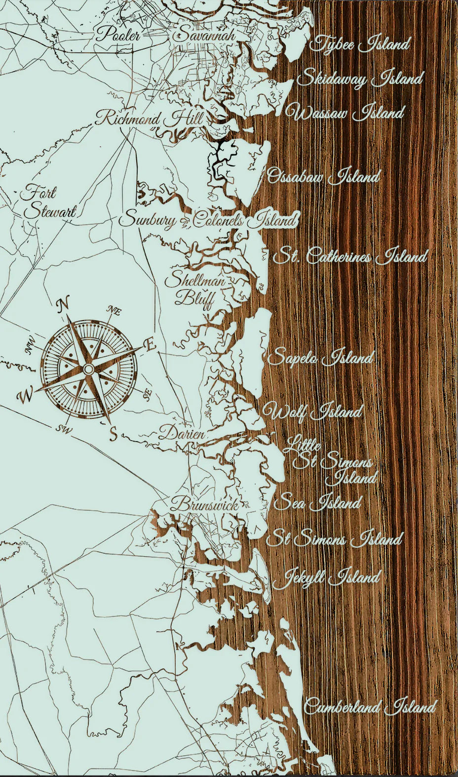 Georgia Coastline - Street Map on Wood