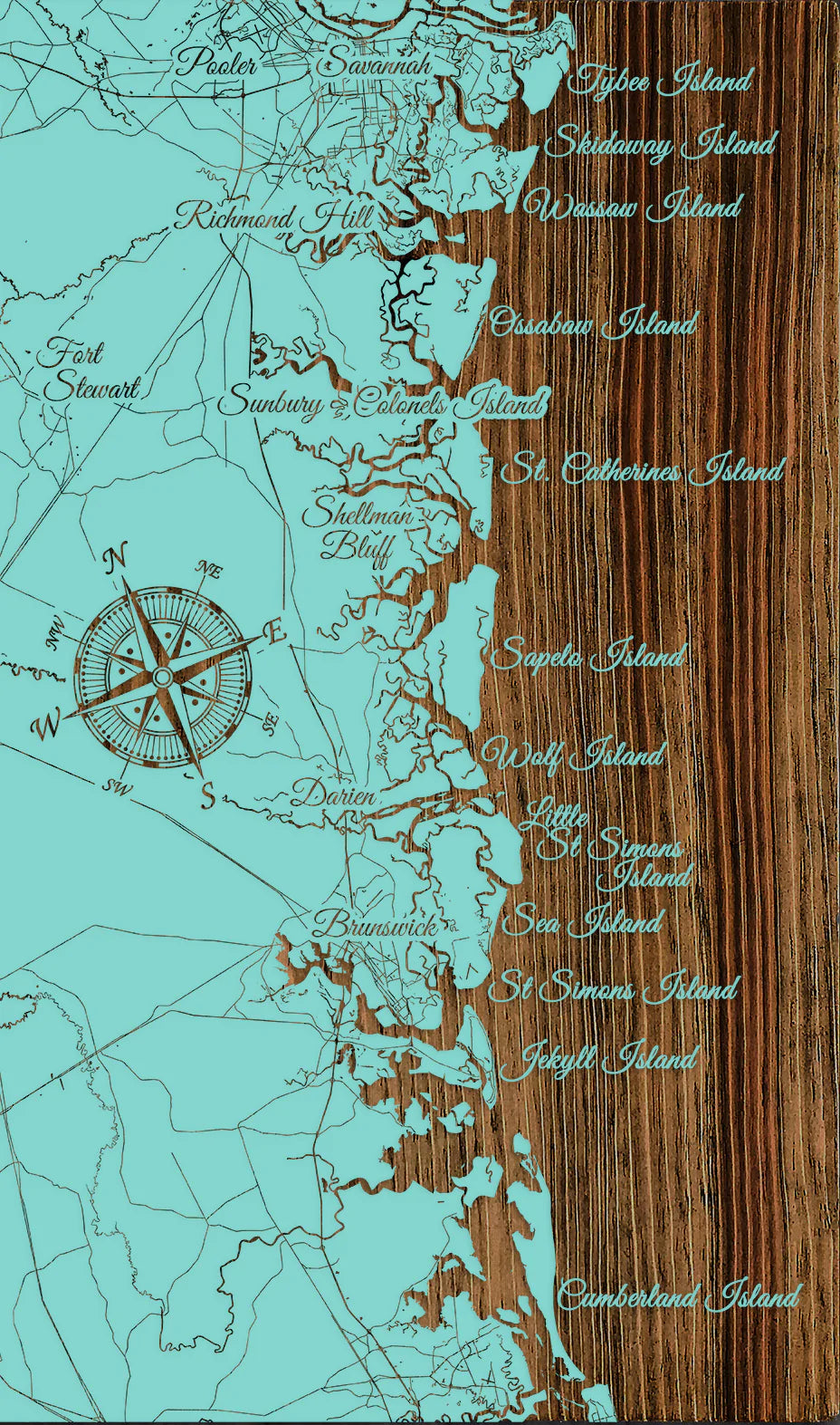 Georgia Coastline - Street Map on Wood