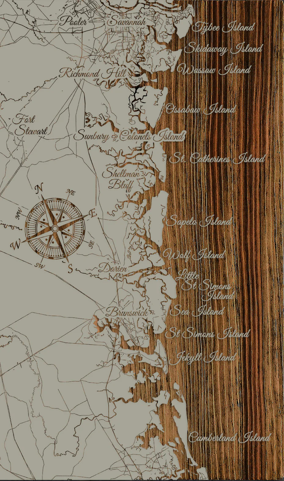 Georgia Coastline - Street Map on Wood
