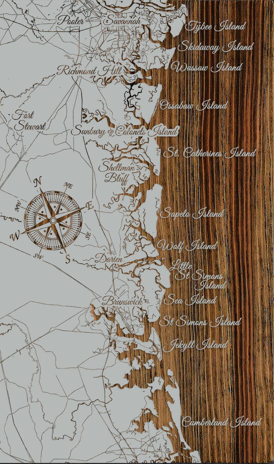 Georgia Coastline - Street Map on Wood