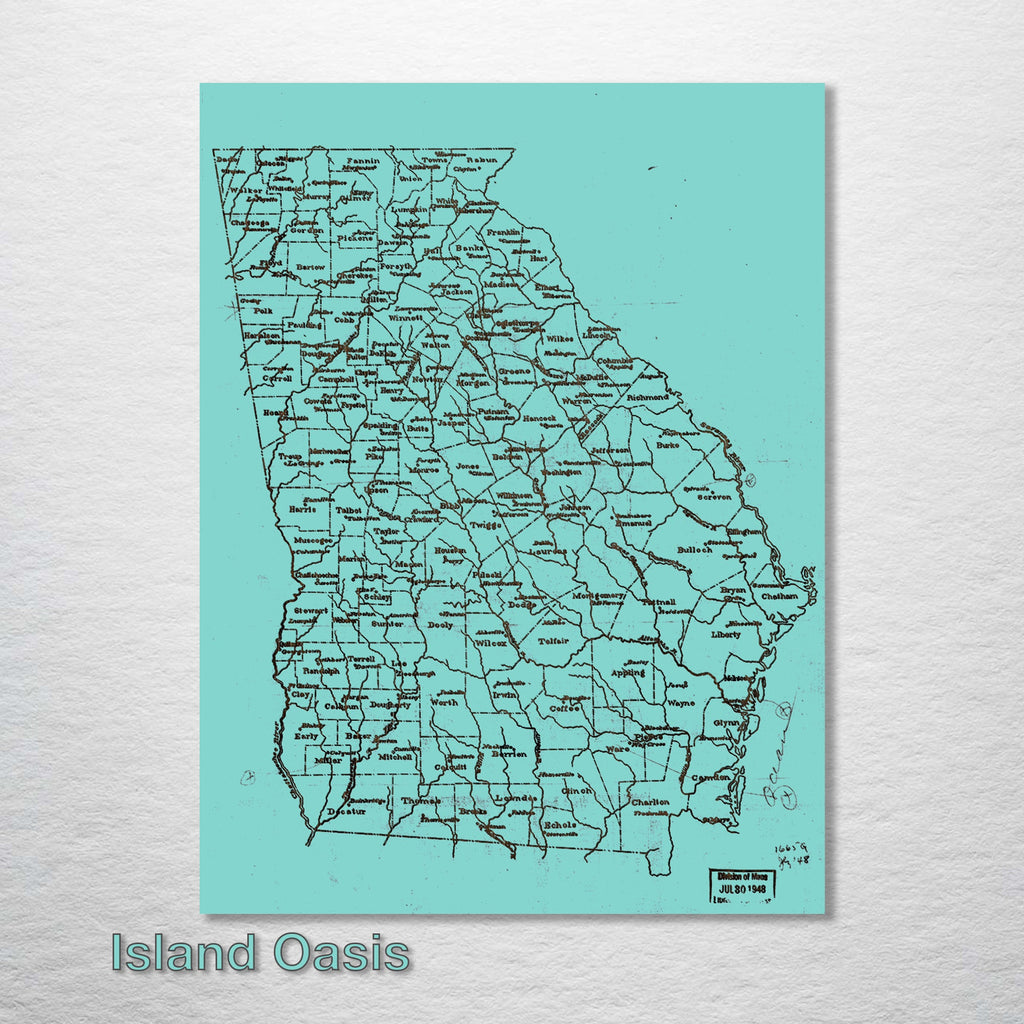 Georgia County Map on Wood - 1893