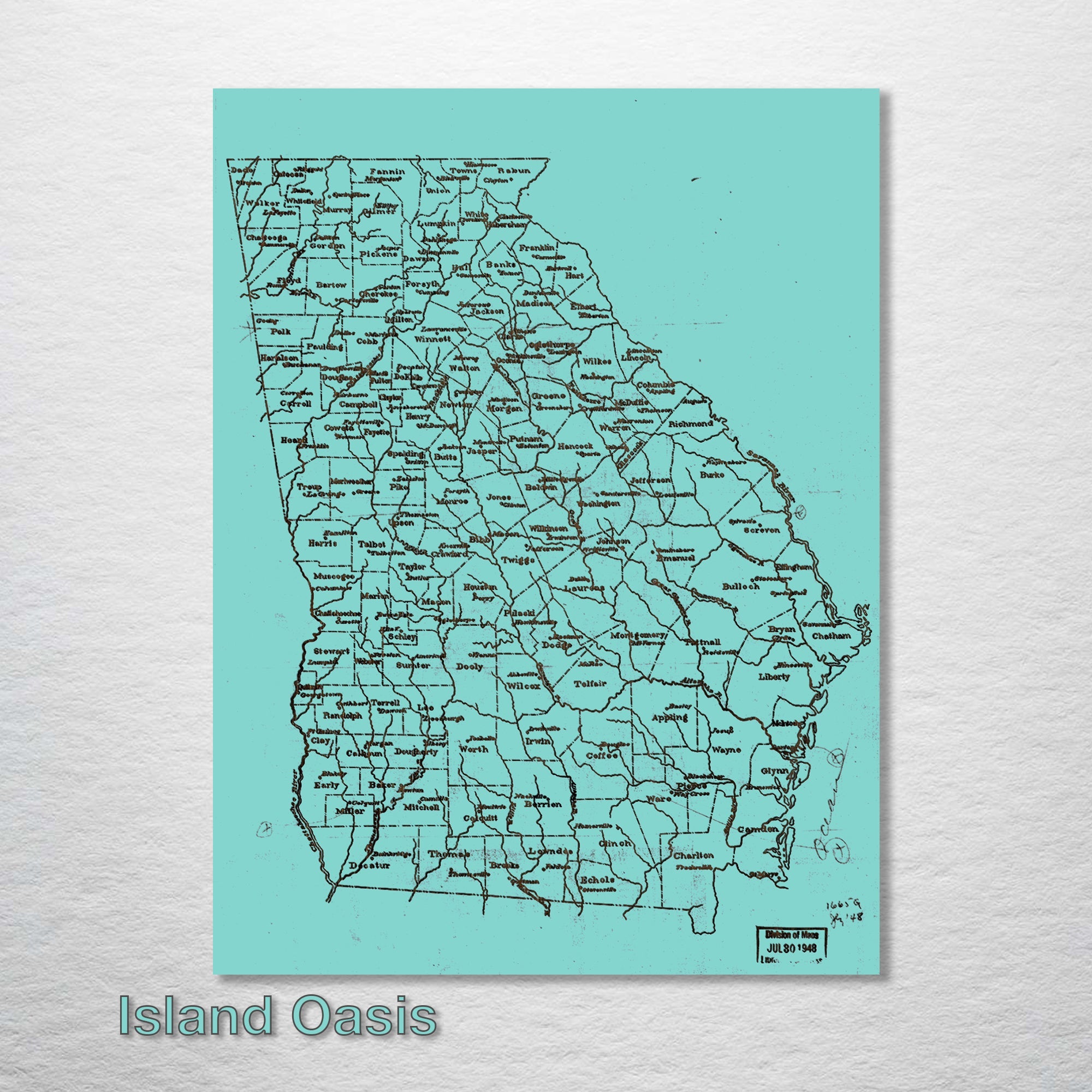 Georgia County Map on Wood - 1893
