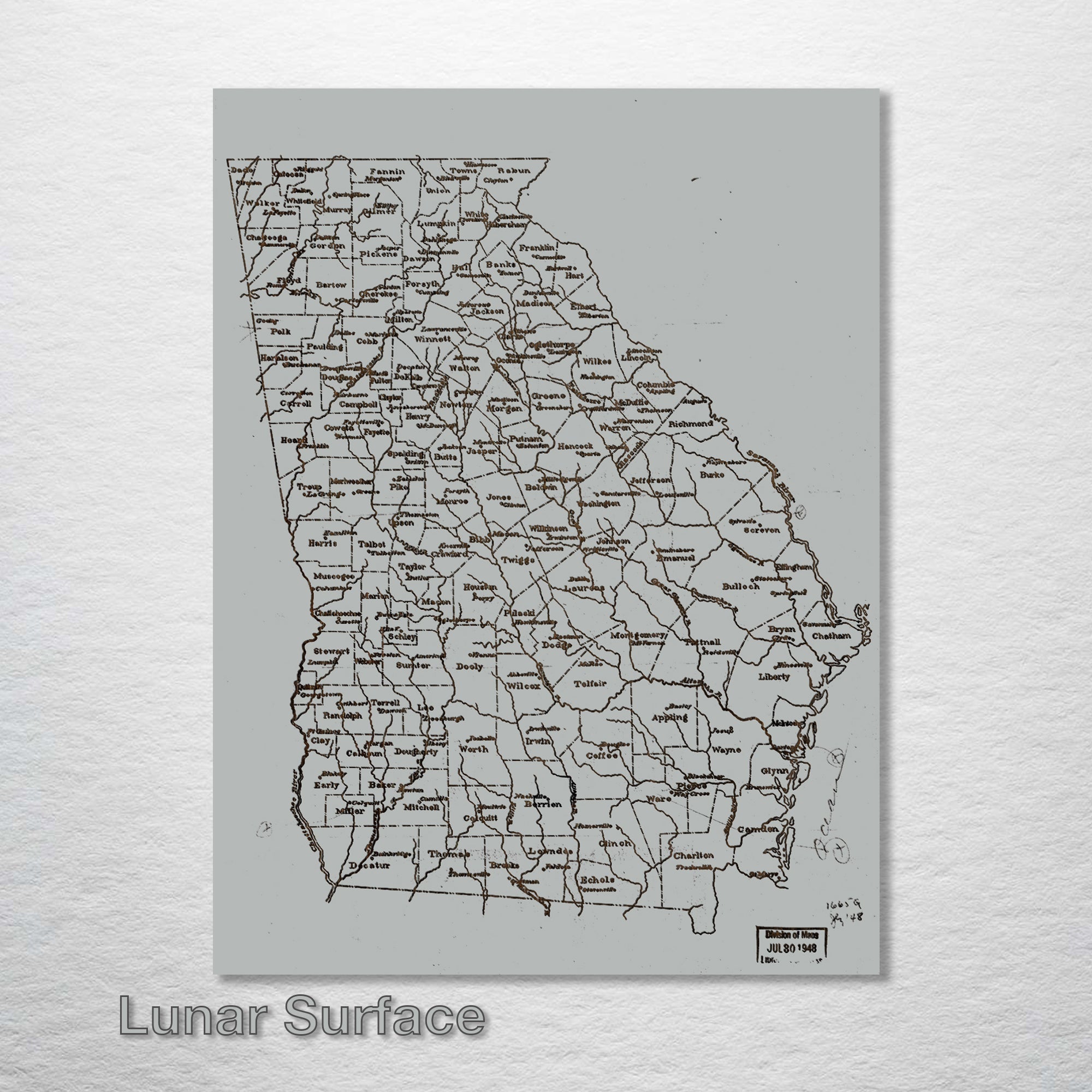 Georgia County Map on Wood - 1893