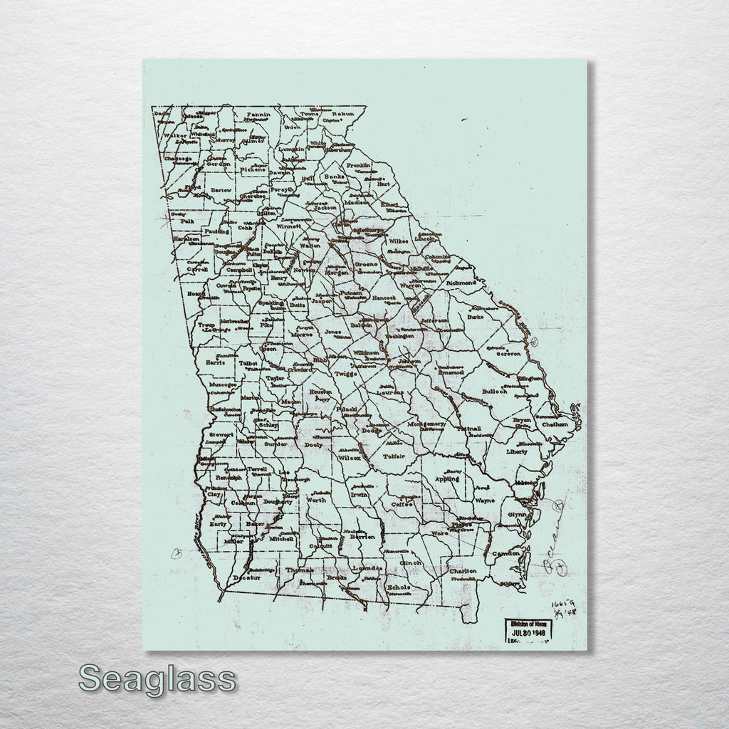 Georgia County Map on Wood - 1893