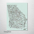 Georgia County Map on Wood - 1893