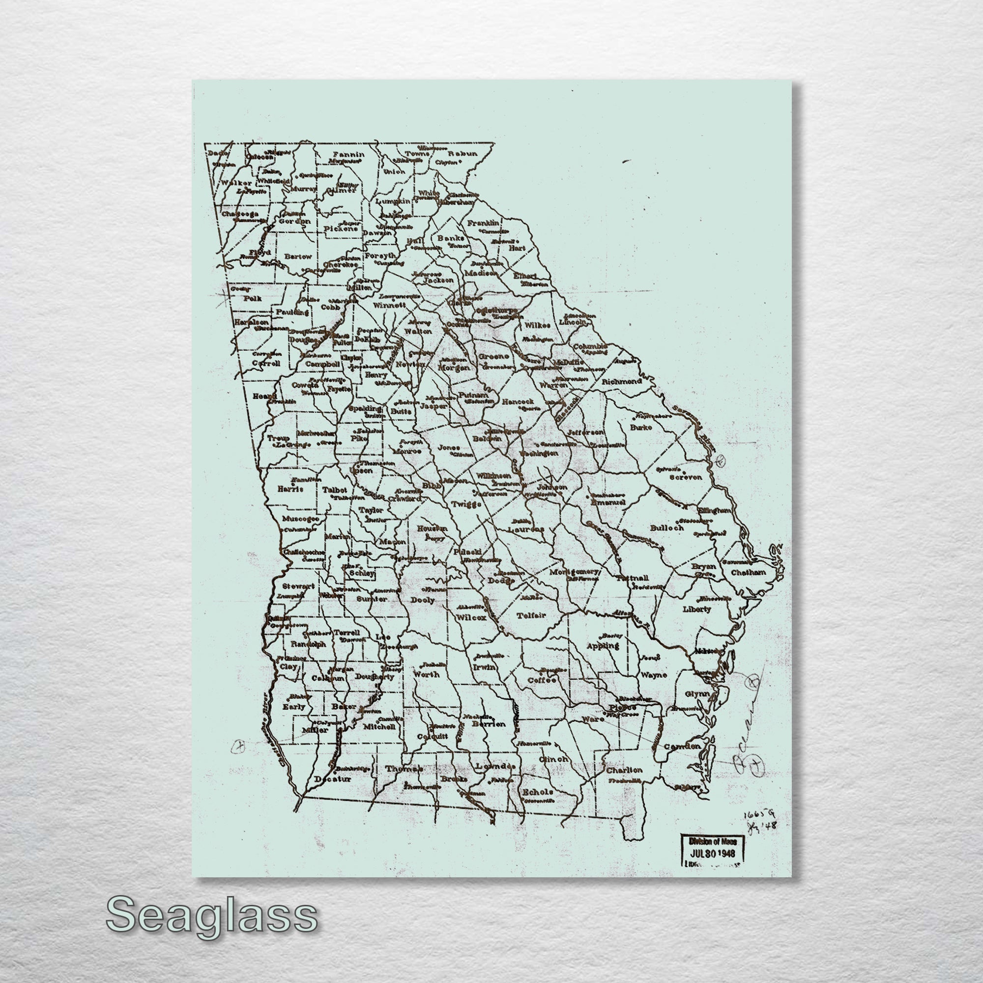 Georgia County Map on Wood - 1893