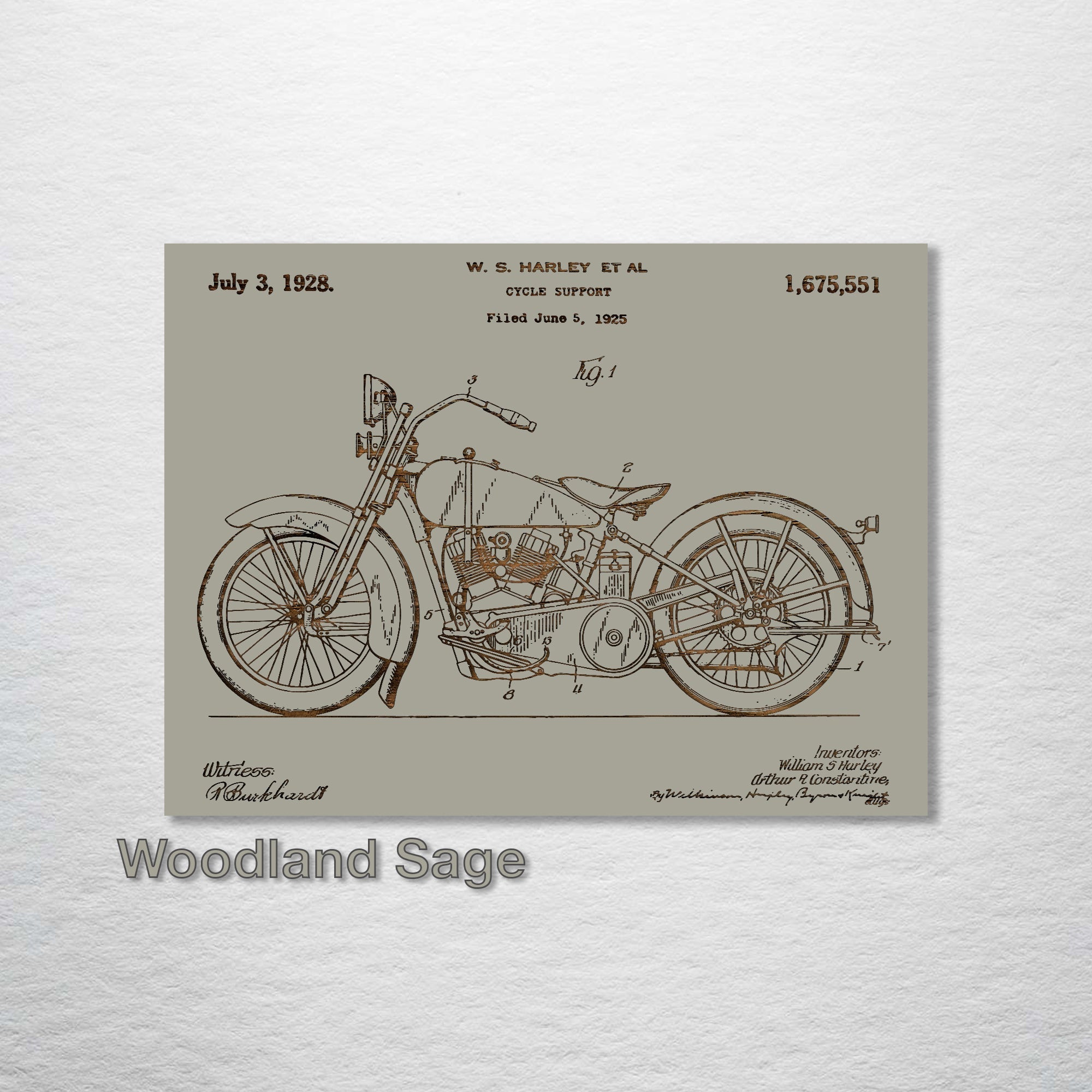 Harley Davidson Cycle Support - Patent on Wood