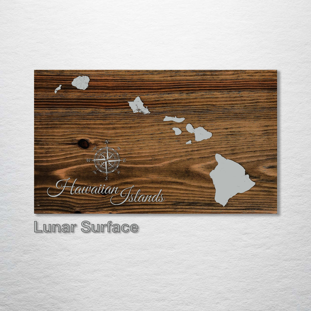 Hawaiian Islands - Street Map on Wood
