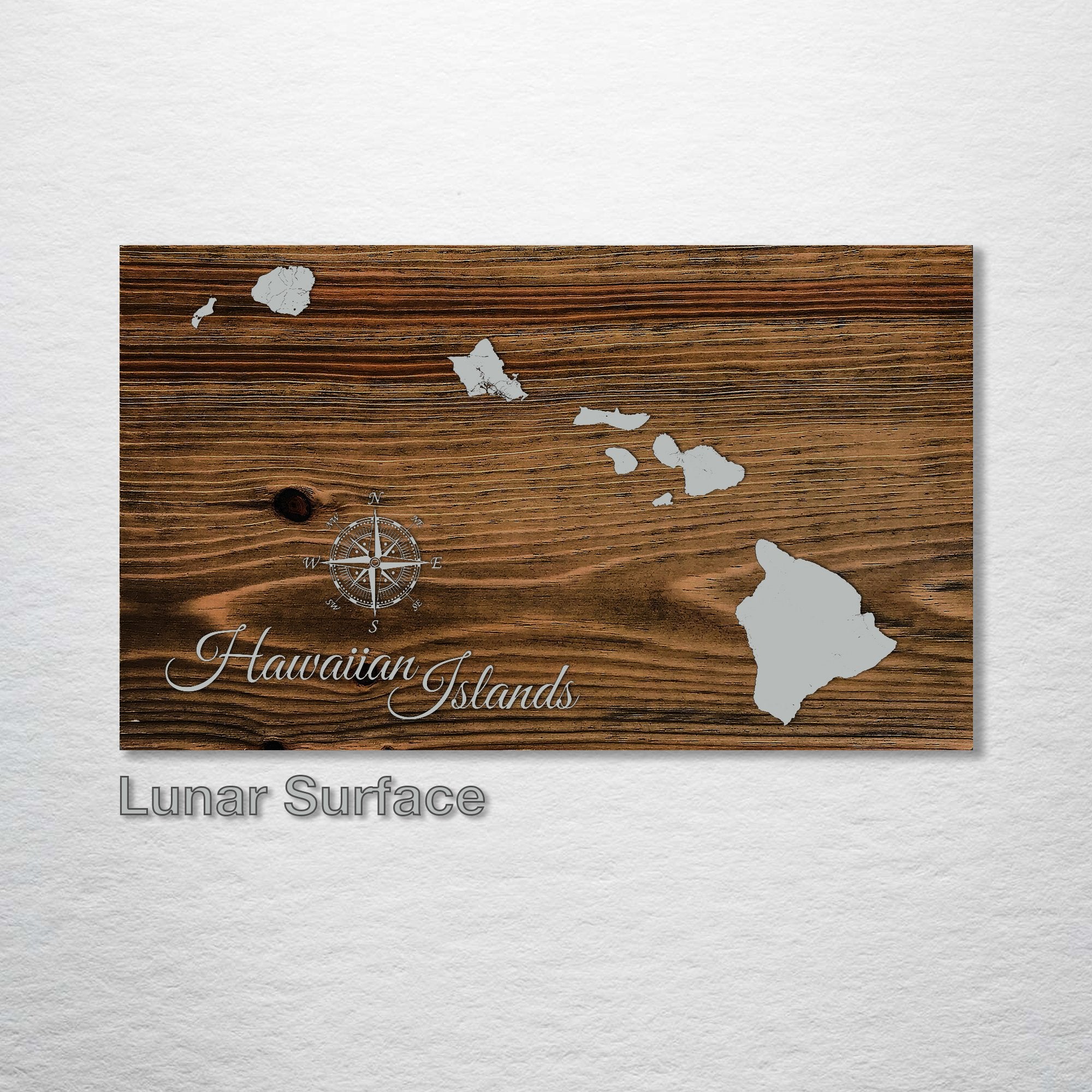 Hawaiian Islands - Street Map on Wood