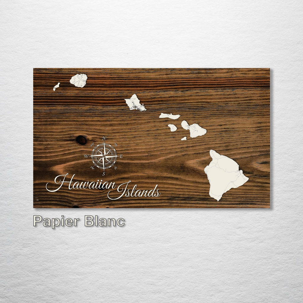 Hawaiian Islands - Street Map on Wood
