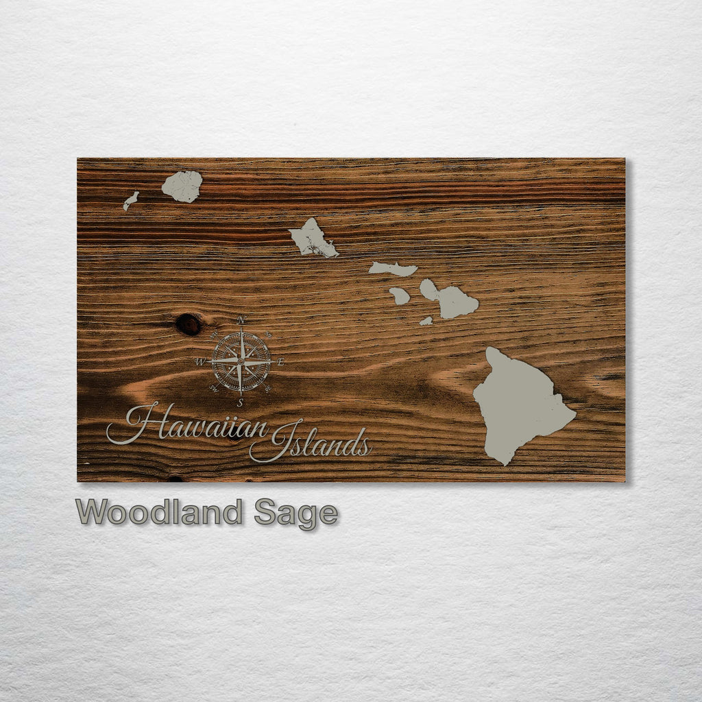 Hawaiian Islands - Street Map on Wood