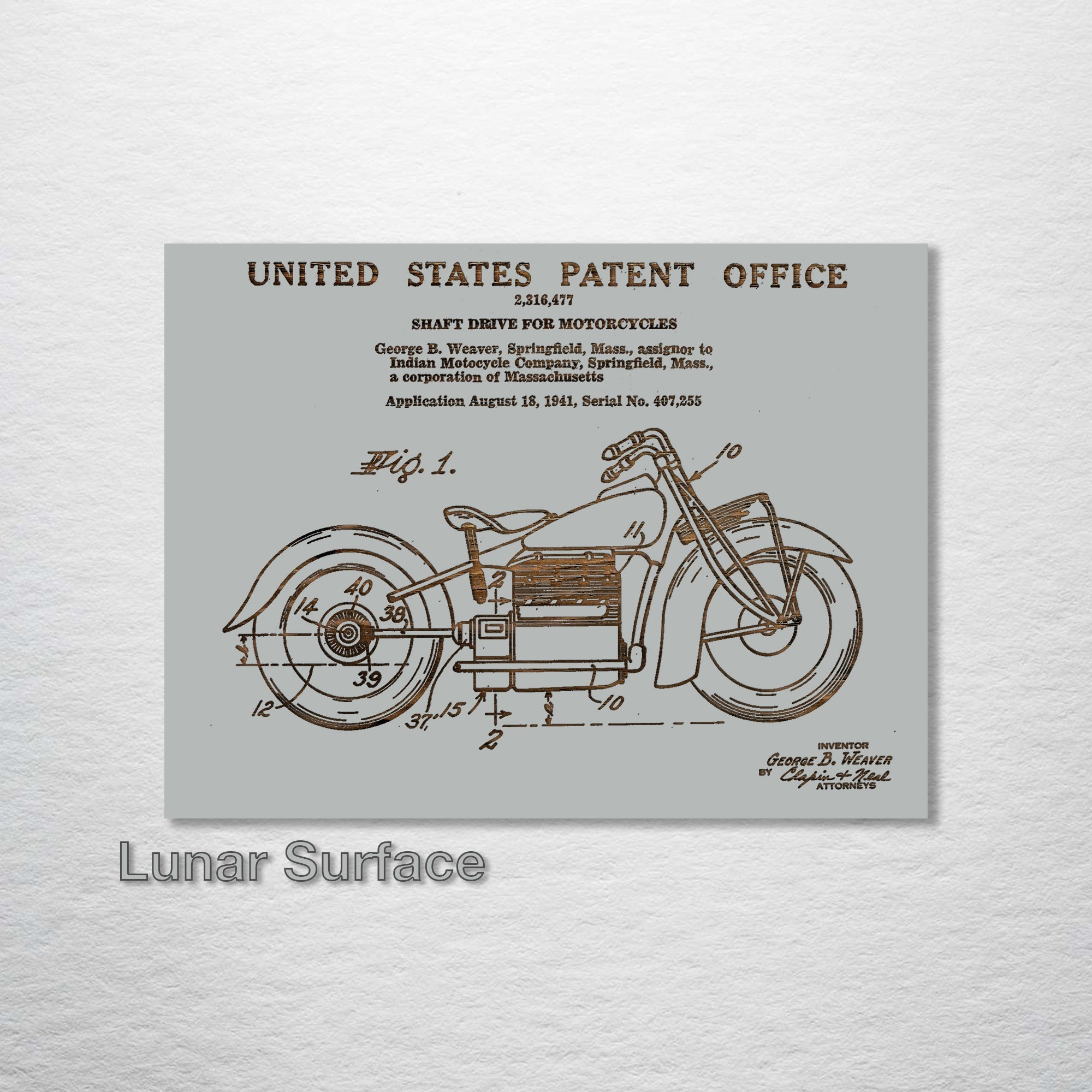 Indian Motorcycle - Patent on Wood