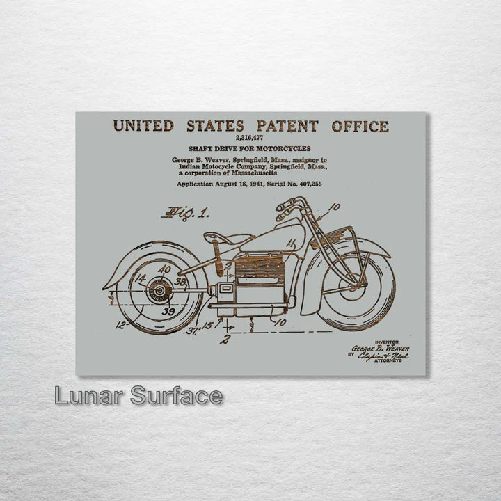 Indian Motorcycle - Patent on Wood