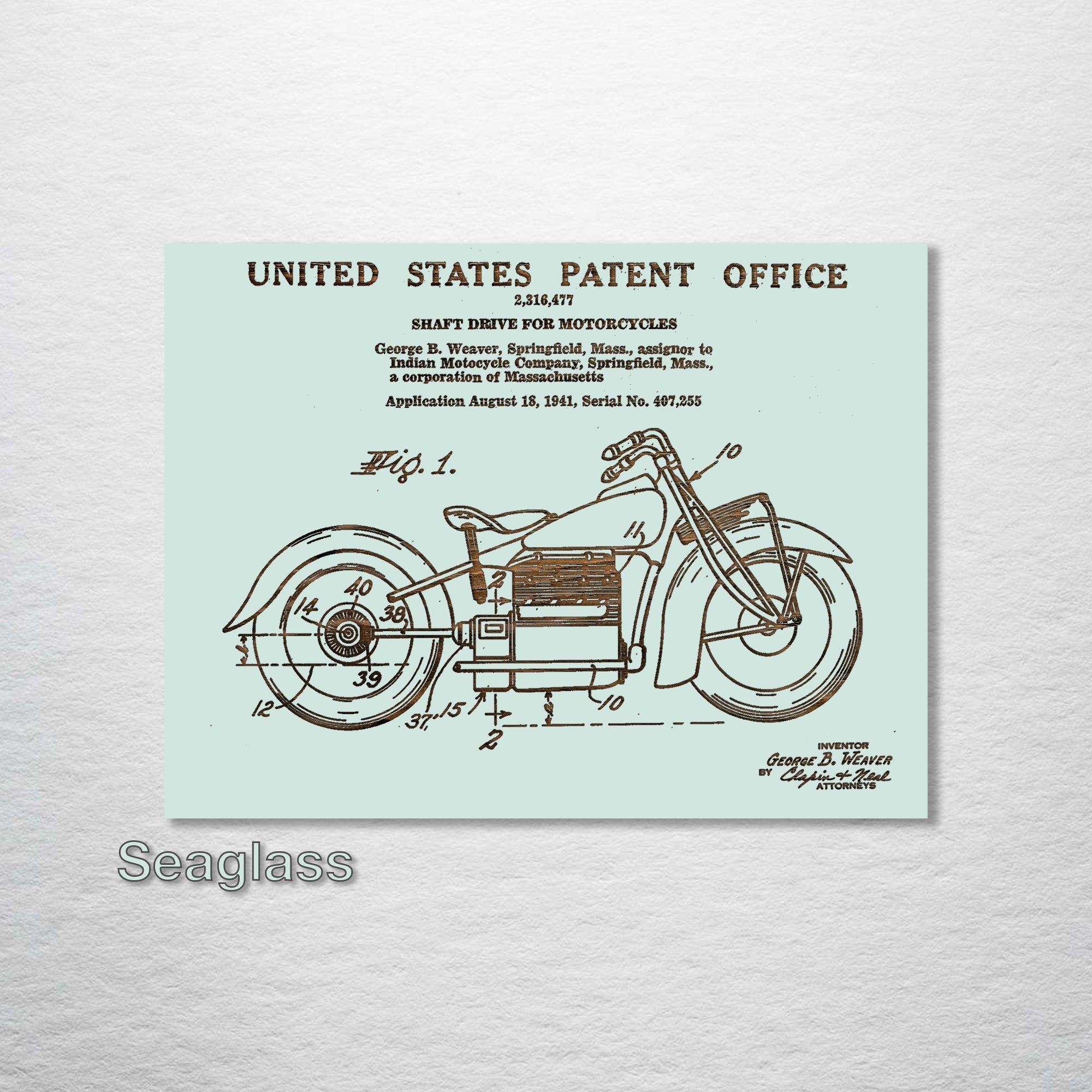 Indian Motorcycle - Patent on Wood