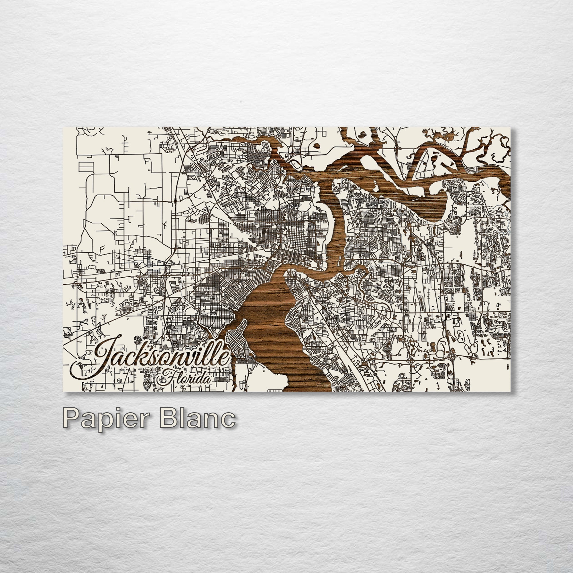 Jacksonville, FL - Street Map on Wood