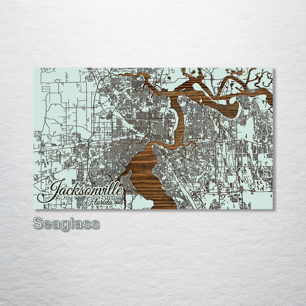 Jacksonville, FL - Street Map on Wood