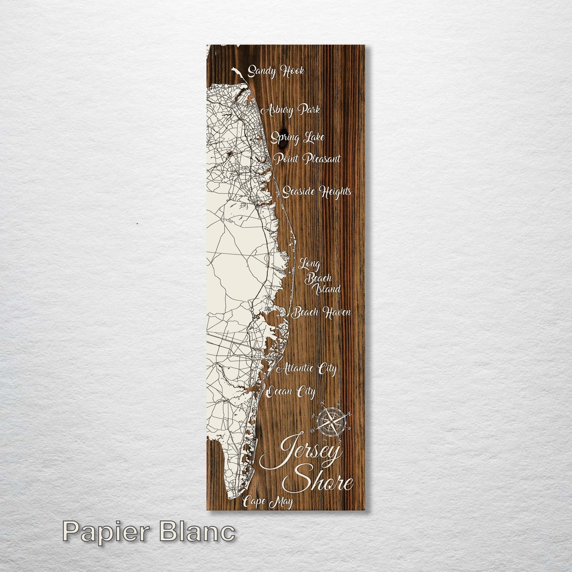 New Jersey Shore - Street Map on Wood