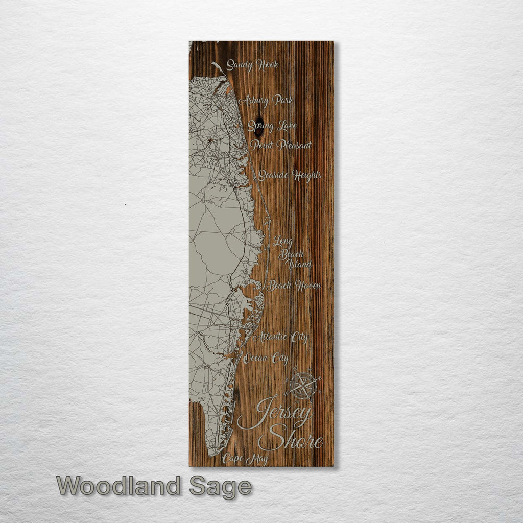 New Jersey Shore - Street Map on Wood