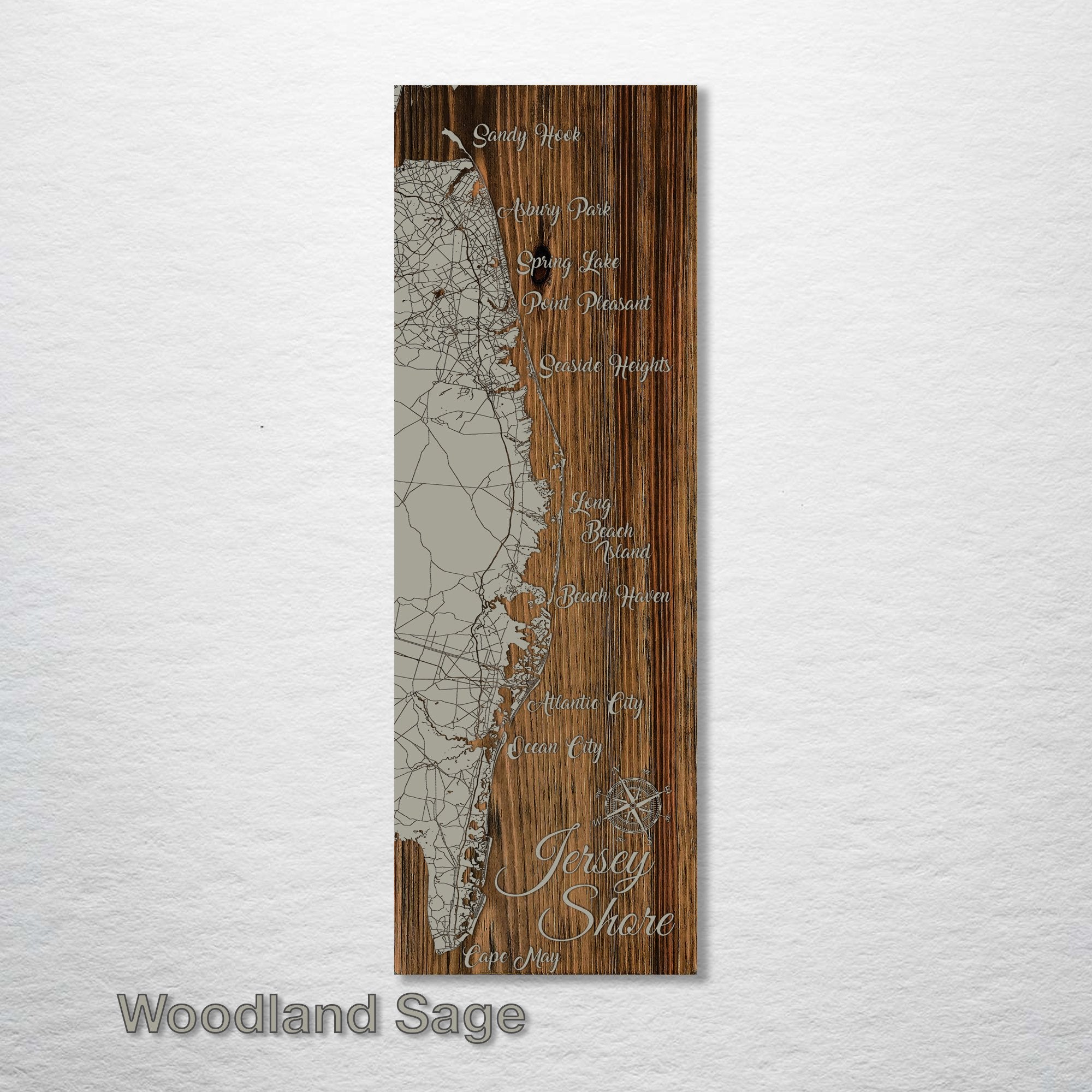 New Jersey Shore - Street Map on Wood