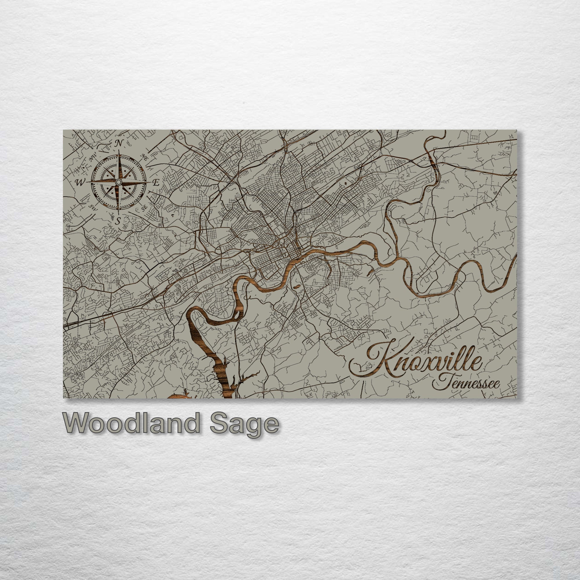 Knoxville, TN - Street Map on Wood