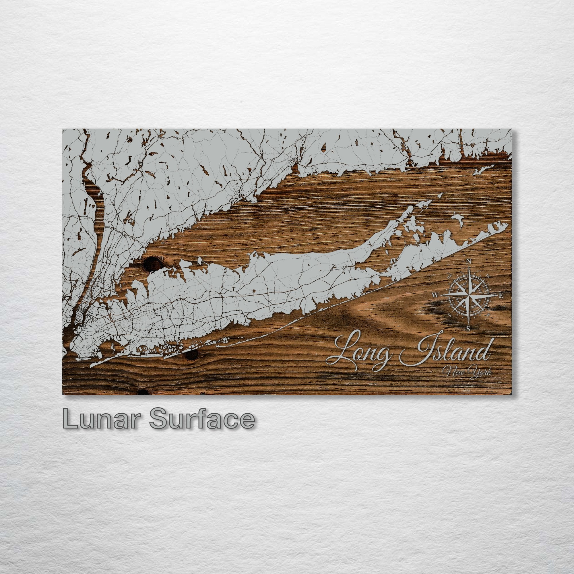 Long Island, NY - Street Map on Wood