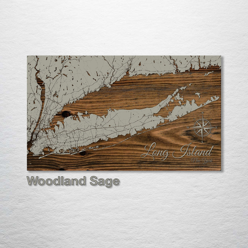 Long Island, NY - Street Map on Wood