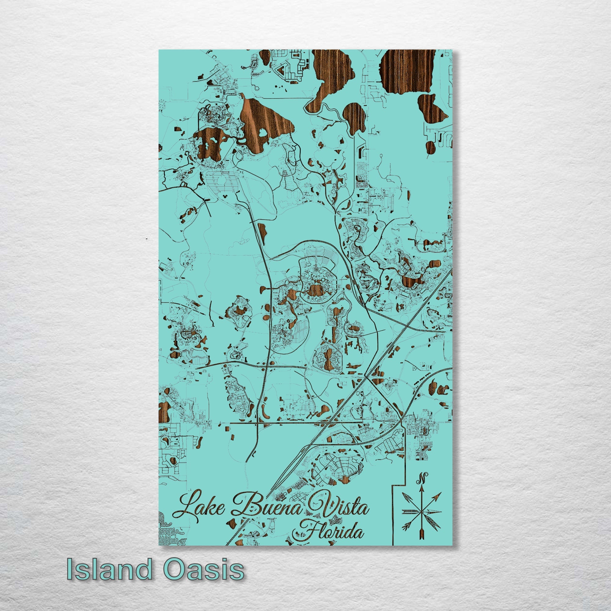 Lake Buena Vista, FL - Street Map on Wood
