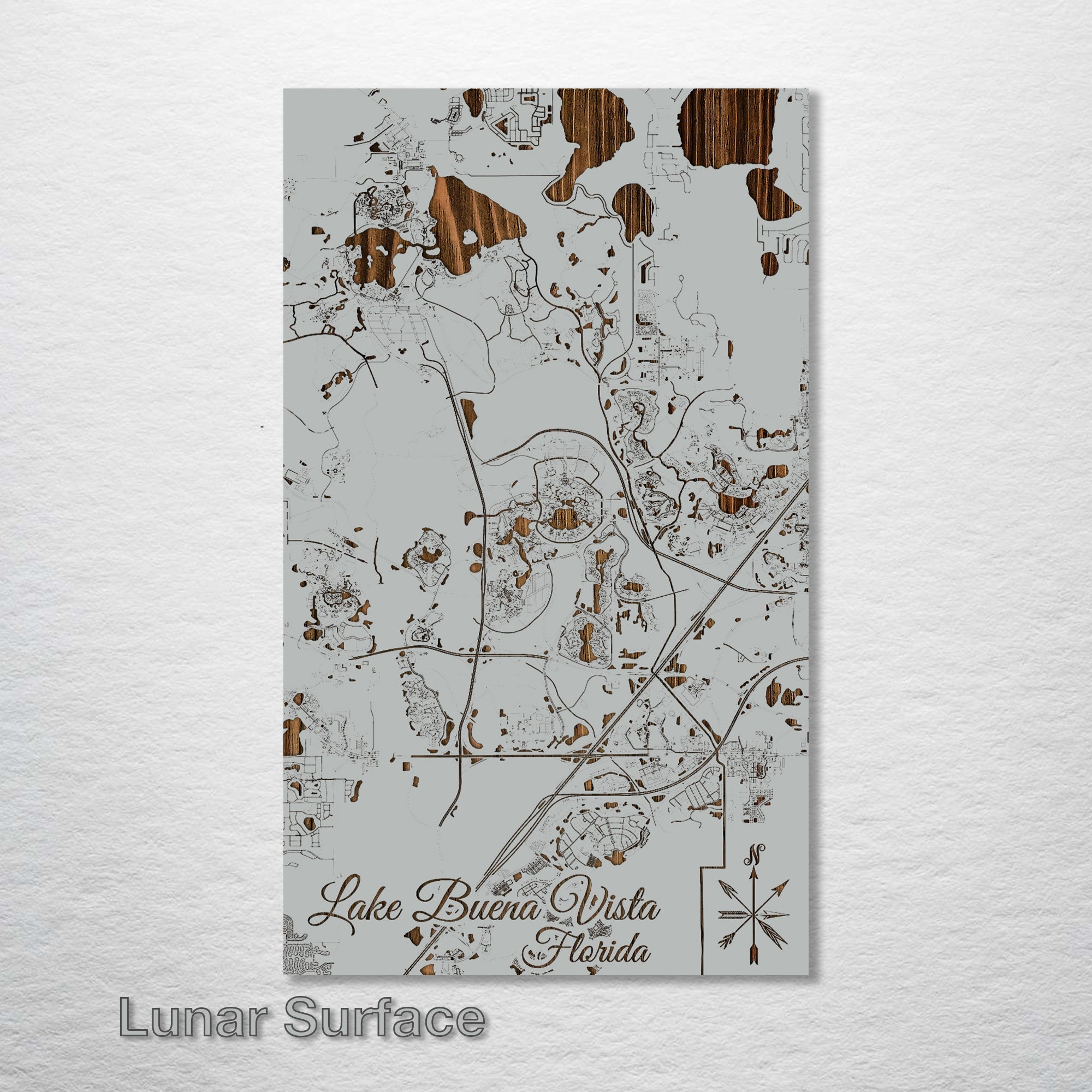 Lake Buena Vista, FL - Street Map on Wood