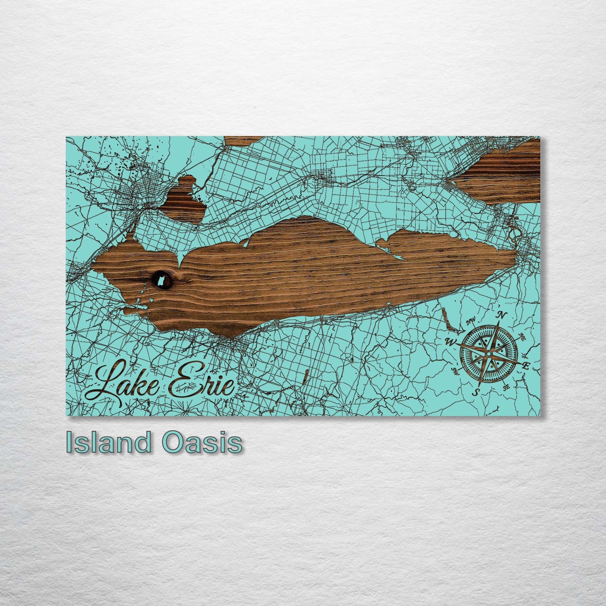 Lake Erie - Street Map on Wood