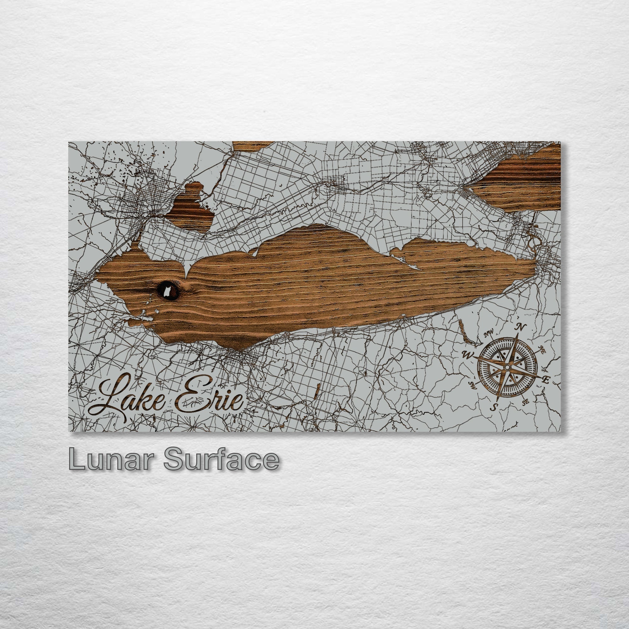 Lake Erie - Street Map on Wood